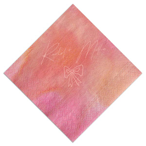 Infuse your wedding with a touch of rustic charm with the Rustic Bow Matrimony Napkin, customizable with the couple's names. The hand-drawn bow graphic adds a quaint and heartfelt detail to your nuptial celebrations.