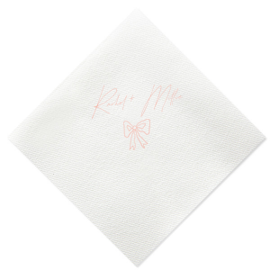 Infuse your wedding with a touch of rustic charm with the Rustic Bow Matrimony Napkin, customizable with the couple's names. The hand-drawn bow graphic adds a quaint and heartfelt detail to your nuptial celebrations.