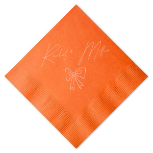 Infuse your wedding with a touch of rustic charm with the Rustic Bow Matrimony Napkin, customizable with the couple's names. The hand-drawn bow graphic adds a quaint and heartfelt detail to your nuptial celebrations.