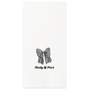 Celebrate love and commitment with the Striped Bow Groovy Couple's Napkin, personalized with the couple's names and embellished with a charming hand-drawn striped bow. Ideal for weddings, engagement parties, or anniversaries.
