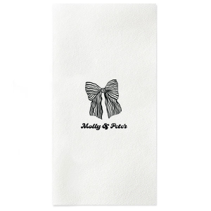 Celebrate love and commitment with the Striped Bow Groovy Couple's Napkin, personalized with the couple's names and embellished with a charming hand-drawn striped bow. Ideal for weddings, engagement parties, or anniversaries.