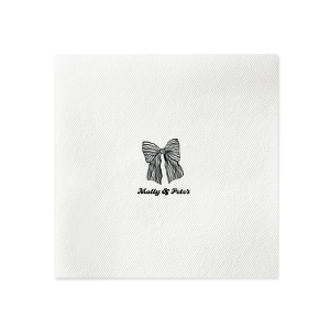 Celebrate love and commitment with the Striped Bow Groovy Couple's Napkin, personalized with the couple's names and embellished with a charming hand-drawn striped bow. Ideal for weddings, engagement parties, or anniversaries.