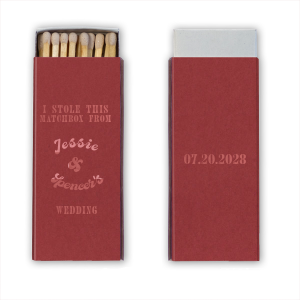 Spark conversation and smiles with the I Stole This Matchbox from Your Wedding Matchbox, a playful memento featuring "I stole this matchbox from (your names) wedding" alongside your personalized names and date. A cheeky treasure for your wedding guests to cherish.