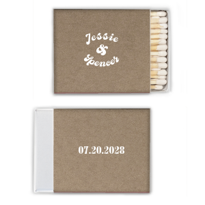 Light the way to wedded bliss with the Retro Charm Wedding Matchbook, customized with the couple's names in a font that exudes charm and sophistication. A timeless keepsake to match the elegant ambiance of your special day.