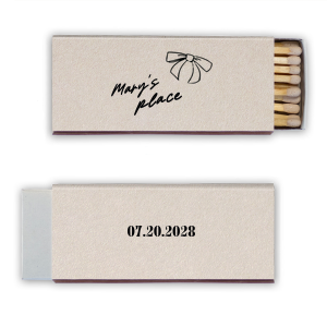 Elevate your home's decor or gift a stylish token at your housewarming with the Chic Abode Bow Matchbook, personalized with your name. Its modern bow graphic infuses sophistication and a contemporary edge into any living space.