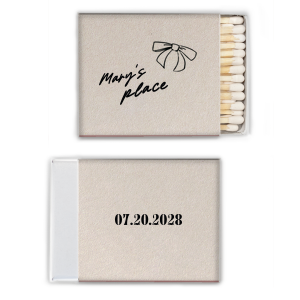 Elevate your home's decor or gift a stylish token at your housewarming with the Chic Abode Bow Matchbook, personalized with your name. Its modern bow graphic infuses sophistication and a contemporary edge into any living space.