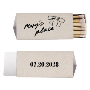 Elevate your home's decor or gift a stylish token at your housewarming with the Chic Abode Bow Matchbook, personalized with your name. Its modern bow graphic infuses sophistication and a contemporary edge into any living space.