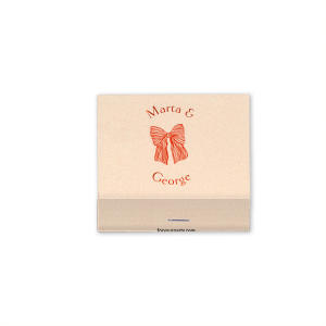 The Striped Bow Arch Names Matchbook brings a unique blend of minimalism and modern flair to your wedding, with the couple's names elegantly arched in a clean serif font around a hand-drawn, striped bow graphic. This custom party accessory offers a contemporary twist on a classic favor.