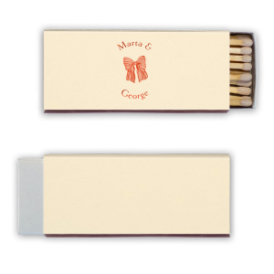 The Striped Bow Arch Names Matchbook brings a unique blend of minimalism and modern flair to your wedding, with the couple's names elegantly arched in a clean serif font around a hand-drawn, striped bow graphic. This custom party accessory offers a contemporary twist on a classic favor.