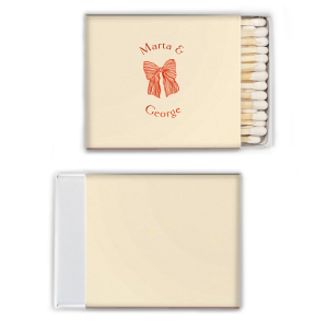 The Striped Bow Arch Names Matchbook brings a unique blend of minimalism and modern flair to your wedding, with the couple's names elegantly arched in a clean serif font around a hand-drawn, striped bow graphic. This custom party accessory offers a contemporary twist on a classic favor.