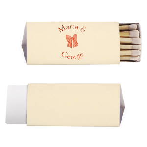 The Striped Bow Arch Names Matchbook brings a unique blend of minimalism and modern flair to your wedding, with the couple's names elegantly arched in a clean serif font around a hand-drawn, striped bow graphic. This custom party accessory offers a contemporary twist on a classic favor.