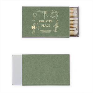 Welcome guests to your new home with the Hearthside Doodle Delight Matchbook, personalized with your name in a sleek serif font. Encircled by chic line drawings of culinary delights, it's a charming nod to the joys of home entertaining.