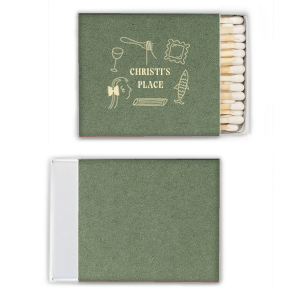 Welcome guests to your new home with the Hearthside Doodle Delight Matchbook, personalized with your name in a sleek serif font. Encircled by chic line drawings of culinary delights, it's a charming nod to the joys of home entertaining.