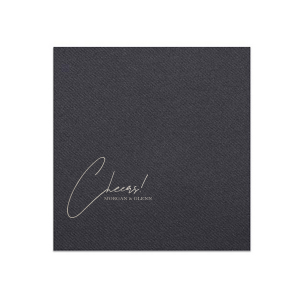 Raise a glass with the Toast of Elegance Napkin, featuring the celebratory exclamation "Cheers!" in an exquisite script atop two conjoined names, set in a classic serif font. This design embodies sophistication, perfect for toasting to love and life's great moments.