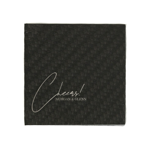 Raise a glass with the Toast of Elegance Napkin, featuring the celebratory exclamation "Cheers!" in an exquisite script atop two conjoined names, set in a classic serif font. This design embodies sophistication, perfect for toasting to love and life's great moments.