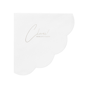 Raise a glass with the Toast of Elegance Napkin, featuring the celebratory exclamation "Cheers!" in an exquisite script atop two conjoined names, set in a classic serif font. This design embodies sophistication, perfect for toasting to love and life's great moments.