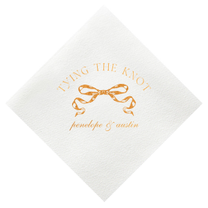 Commemorate your union with the Tying the Knot Romance Napkin, featuring the phrase "tying the knot" gracefully placed above a romantic bow graphic, with the couple's names tenderly inscribed below. An idyllic expression of love for your wedding day.