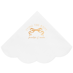 Commemorate your union with the Tying the Knot Romance Napkin, featuring the phrase "tying the knot" gracefully placed above a romantic bow graphic, with the couple's names tenderly inscribed below. An idyllic expression of love for your wedding day.