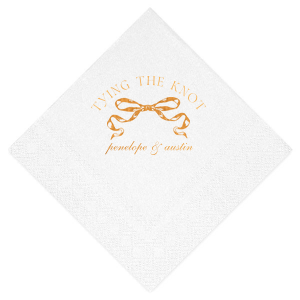 Commemorate your union with the Tying the Knot Romance Napkin, featuring the phrase "tying the knot" gracefully placed above a romantic bow graphic, with the couple's names tenderly inscribed below. An idyllic expression of love for your wedding day.