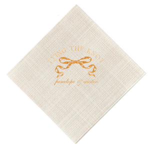 Commemorate your union with the Tying the Knot Romance Napkin, featuring the phrase "tying the knot" gracefully placed above a romantic bow graphic, with the couple's names tenderly inscribed below. An idyllic expression of love for your wedding day.