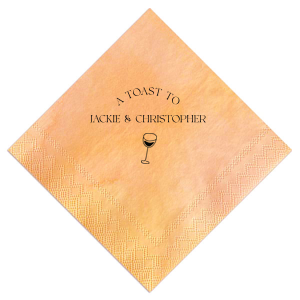 Raise your glasses with the A Toast To Wine Glass Napkin, featuring the phrase "A Toast to" arched gracefully above the couple's names, and a chic single line drawing of a wine glass below. Perfect for adding a bespoke touch to your wedding or rehearsal dinner.