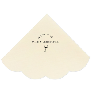 Raise your glasses with the A Toast To Wine Glass Napkin, featuring the phrase "A Toast to" arched gracefully above the couple's names, and a chic single line drawing of a wine glass below. Perfect for adding a bespoke touch to your wedding or rehearsal dinner.