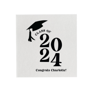 Commemorate the culmination of hard work with the Bold Year Graduate Cap Napkin, personalized with the graduate's name and the year set in a bold font, alongside a distinguished graduation cap graphic. A proud addition to any graduation party's decor.