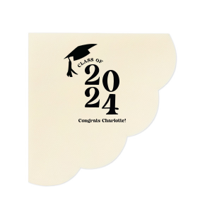 Commemorate the culmination of hard work with the Bold Year Graduate Cap Napkin, personalized with the graduate's name and the year set in a bold font, alongside a distinguished graduation cap graphic. A proud addition to any graduation party's decor.