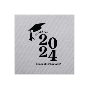 Commemorate the culmination of hard work with the Bold Year Graduate Cap Napkin, personalized with the graduate's name and the year set in a bold font, alongside a distinguished graduation cap graphic. A proud addition to any graduation party's decor.