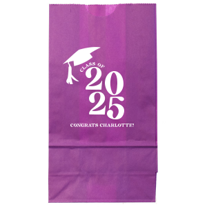 Carry your achievements with pride using the Bold Year Graduate Cap Bag, personalized with the graduate's name and graduation year in a prominent bold font, topped with a sleek graduation cap graphic. A functional and stylish party accessory for any graduation party.