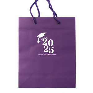 Carry your achievements with pride using the Bold Year Graduate Cap Bag, personalized with the graduate's name and graduation year in a prominent bold font, topped with a sleek graduation cap graphic. A functional and stylish party accessory for any graduation party.