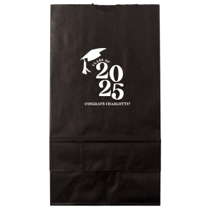 Carry your achievements with pride using the Bold Year Graduate Cap Bag, personalized with the graduate's name and graduation year in a prominent bold font, topped with a sleek graduation cap graphic. A functional and stylish party accessory for any graduation party.