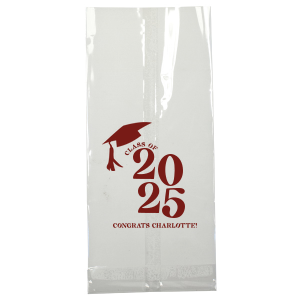 Carry your achievements with pride using the Bold Year Graduate Cap Bag, personalized with the graduate's name and graduation year in a prominent bold font, topped with a sleek graduation cap graphic. A functional and stylish party accessory for any graduation party.