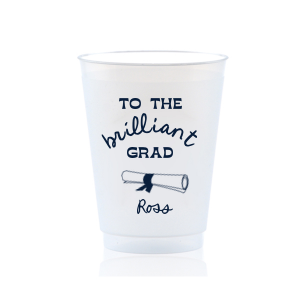 Honor the achiever with the Brilliant Grad Diploma Cup, featuring a classic diploma graphic and a salute to "the brilliant grad," personalized with the graduate's name. A fitting tribute to celebrate educational milestones at any graduation party.