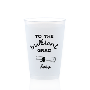Honor the achiever with the Brilliant Grad Diploma Cup, featuring a classic diploma graphic and a salute to "the brilliant grad," personalized with the graduate's name. A fitting tribute to celebrate educational milestones at any graduation party.
