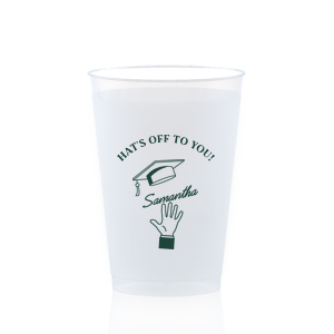 Cheers to academic triumph with the Tassel Toss Tribute Cup, personalized with the graduate's name, adorned with a graphic of a hand flinging a graduation cap, and the phrase "Hats off to you." A spirited way to sip in celebration of this momentous occasion.