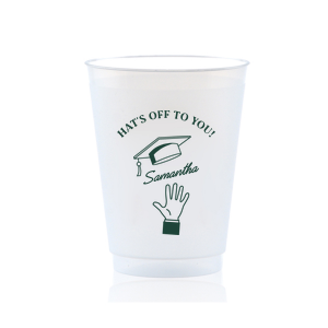 Cheers to academic triumph with the Tassel Toss Tribute Cup, personalized with the graduate's name, adorned with a graphic of a hand flinging a graduation cap, and the phrase "Hats off to you." A spirited way to sip in celebration of this momentous occasion.