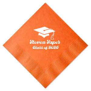 Salute the graduate in retro style with the Groovy Grad Cap Celebration Napkin, featuring a classic graduation cap graphic and personalized with the graduate's name and year in a groovy font. A funky and festive addition to any graduation party.