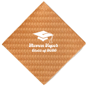 Salute the graduate in retro style with the Groovy Grad Cap Celebration Napkin, featuring a classic graduation cap graphic and personalized with the graduate's name and year in a groovy font. A funky and festive addition to any graduation party.