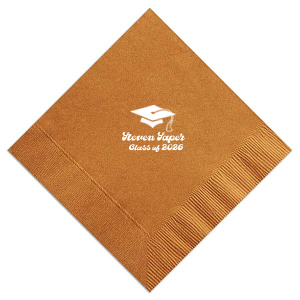 Salute the graduate in retro style with the Groovy Grad Cap Celebration Napkin, featuring a classic graduation cap graphic and personalized with the graduate's name and year in a groovy font. A funky and festive addition to any graduation party.