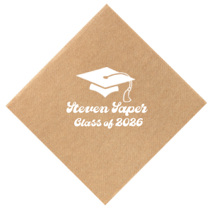 Salute the graduate in retro style with the Groovy Grad Cap Celebration Napkin, featuring a classic graduation cap graphic and personalized with the graduate's name and year in a groovy font. A funky and festive addition to any graduation party.