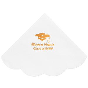 Salute the graduate in retro style with the Groovy Grad Cap Celebration Napkin, featuring a classic graduation cap graphic and personalized with the graduate's name and year in a groovy font. A funky and festive addition to any graduation party.