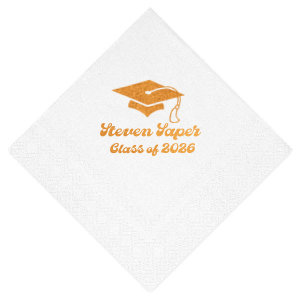Salute the graduate in retro style with the Groovy Grad Cap Celebration Napkin, featuring a classic graduation cap graphic and personalized with the graduate's name and year in a groovy font. A funky and festive addition to any graduation party.