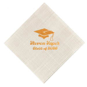 Salute the graduate in retro style with the Groovy Grad Cap Celebration Napkin, featuring a classic graduation cap graphic and personalized with the graduate's name and year in a groovy font. A funky and festive addition to any graduation party.