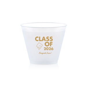 Celebrate the graduate with the Cap and Script Year Grad Cup, showcasing a sleek graduation cap graphic, the year in a bold font, and the graduate's name in an elegant script. A personalized way to toast to their success at any graduation gathering.