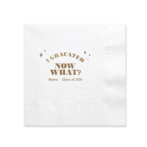 Ponder the possibilities with the Starry Future Grad Napkin, sprinkled with star graphics and the thought-provoking "I graduated, now what?" Personalize with the graduate's name and year to add a touch of humor and hope to the celebration.