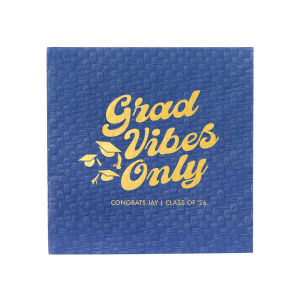 Embrace the celebration with the Grad Vibes Only Retro Napkin, declaring the occasion in a bold, retro-inspired font, topped with whimsical graduation cap graphics. Personalize with the graduate's name and year for an exclusive touch to this joyful milestone party.