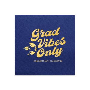 Embrace the celebration with the Grad Vibes Only Retro Napkin, declaring the occasion in a bold, retro-inspired font, topped with whimsical graduation cap graphics. Personalize with the graduate's name and year for an exclusive touch to this joyful milestone party.