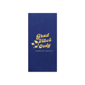 Embrace the celebration with the Grad Vibes Only Retro Napkin, declaring the occasion in a bold, retro-inspired font, topped with whimsical graduation cap graphics. Personalize with the graduate's name and year for an exclusive touch to this joyful milestone party.