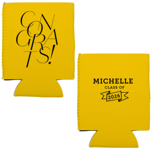 Keep your beverages cool and your spirits high with the Bold Congrats Grad Can Cooler, featuring a modern, striking "Congrats" on one side. Personalize with the graduate's name and graduation year for a sleek, celebratory touch to the festivities.